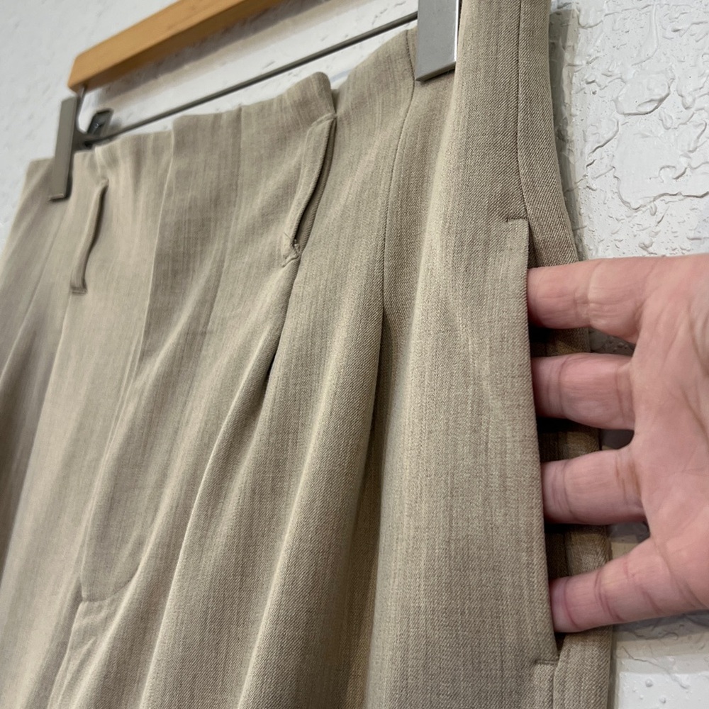 Nine West High Waist Wide Leg Pants Oatmeal Neutral Pleated Trousers - Picture 3 of 12